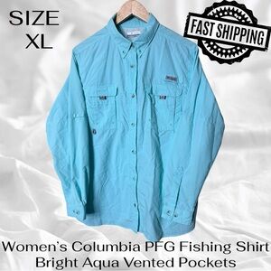 Women’s Columbia PFG Fishing Shirt XL Bright Aqua Vented Pockets FAST SHIPPING